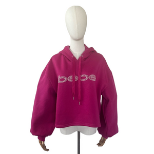 Bebe Sport Cropped Hoodie Hot Pink Embellished Logo Size 1X